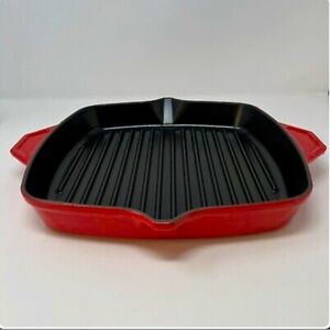 French Enameled Cast Iron 12 inch Grill Pan Red Made in France 🇫🇷